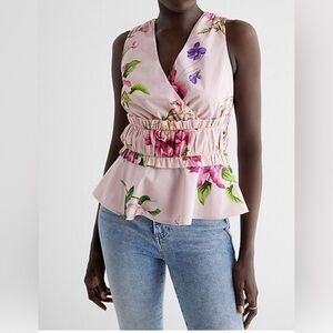 Express Pink Floral Peplum Sleeveless Top